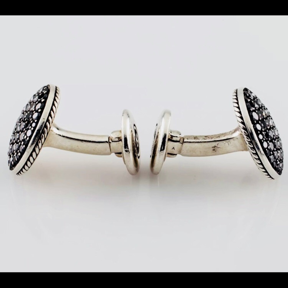 David Yurman Pave Black Diamond Cufflinks 2.87 CT - Picture 3 of 6